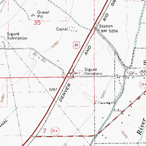 Topographic Map of Sigurd Cemetery, UT