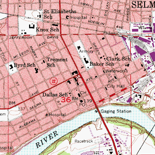 Topographic Map of First Baptist Church, AL