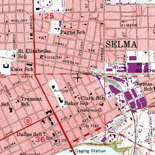 Topographic Map of First Baptist Church of Selma, AL