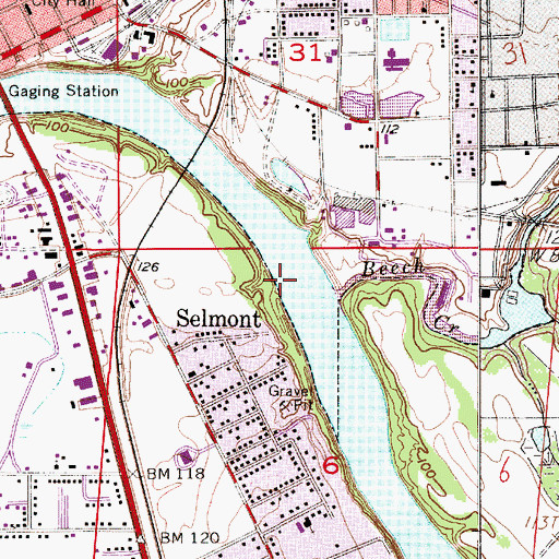 Topographic Map of First Bar Above Selma, AL