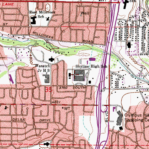 Topographic Map of Skyline High School, UT