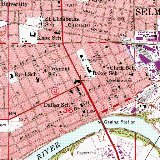 Topographic Map of First Presbyterian Church, AL