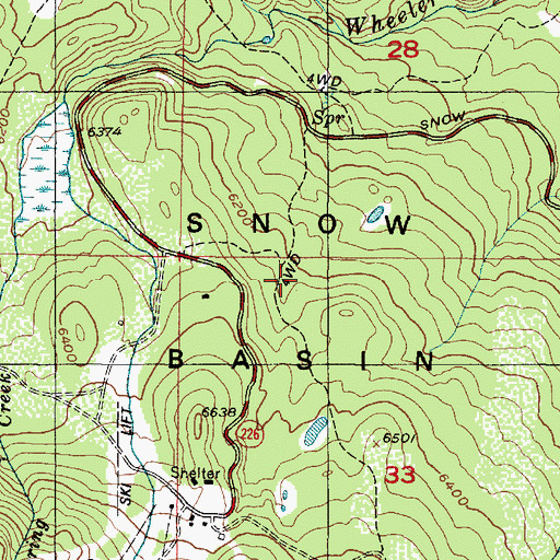 Topographic Map of Snow Basin, UT