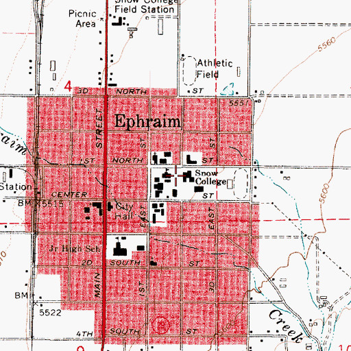 Topographic Map of Snow College, UT