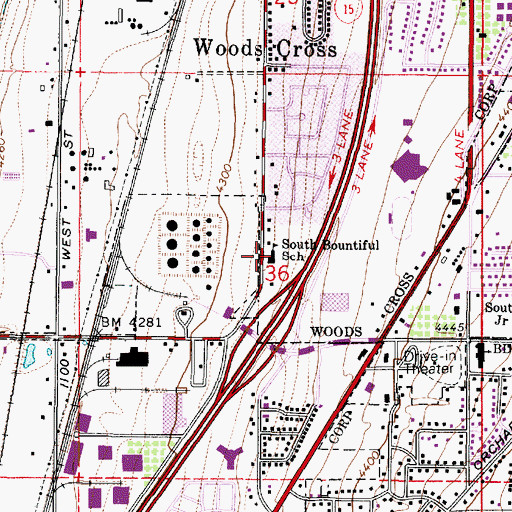 Topographic Map of South Bountiful School, UT