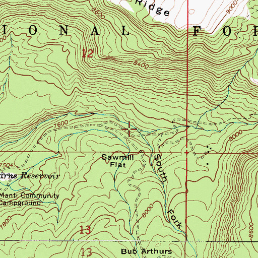 Topographic Map of South Fork Manti Canyon, UT