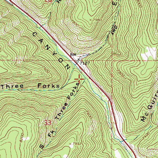 Topographic Map of South Fork Three Forks, UT