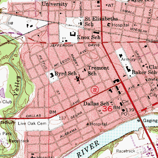 Topographic Map of King Memorial Hospital, AL