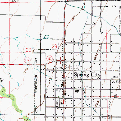 Topographic Map of Spring City, UT