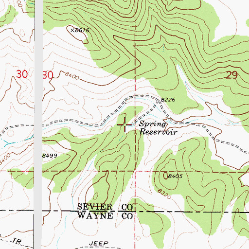 Topographic Map of Spring Reservoir, UT