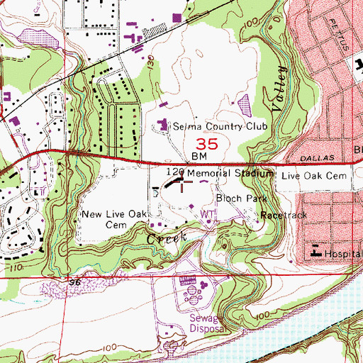 Topographic Map of Memorial Stadium, AL