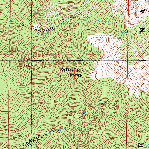 Topographic Map of Strongs Peak, UT