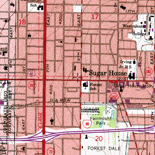 Topographic Map of Sugar House, UT