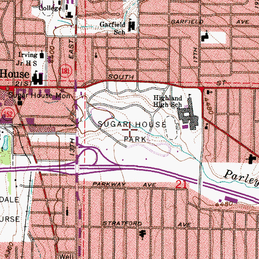 Topographic Map of Sugar House Park, UT