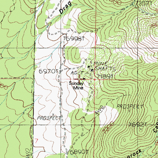 Topographic Map of Sunday Mine, UT