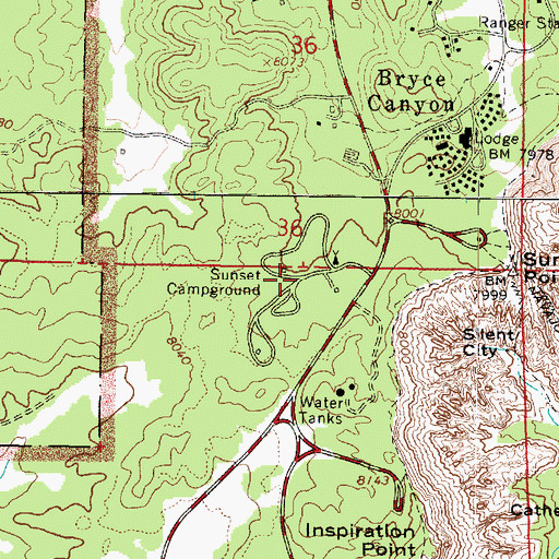 Topographic Map of Sunset Campground, UT