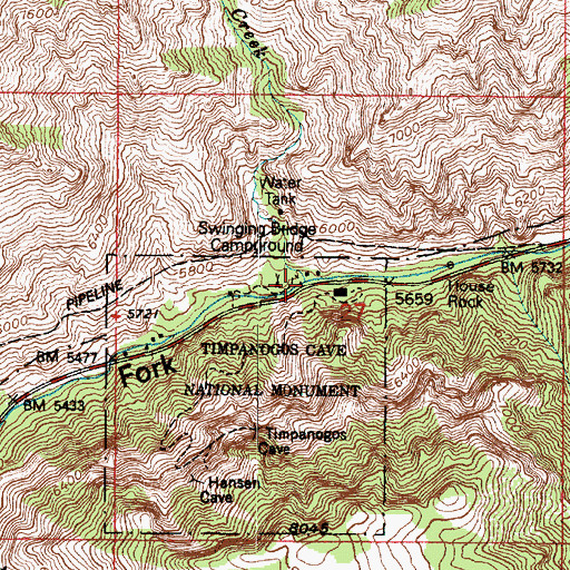 Topographic Map of Swinging Bridge Creek, UT