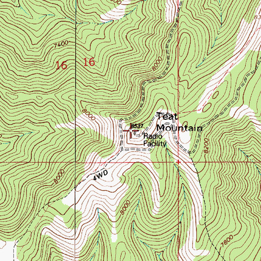 Topographic Map of Teat Mountain, UT