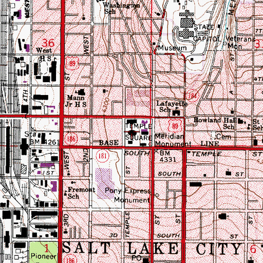 Topographic Map of Temple Square, UT