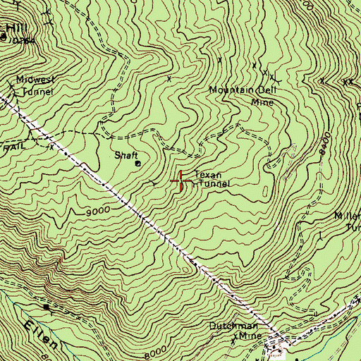 Topographic Map of Texan Tunnel, UT
