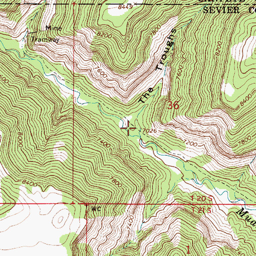 Topographic Map of The Troughs, UT