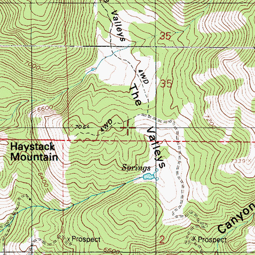 Topographic Map of The Valleys, UT
