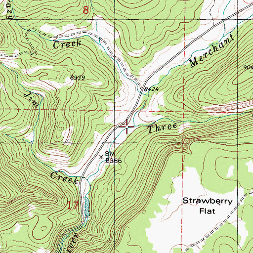 Topographic Map of Three Creeks, UT