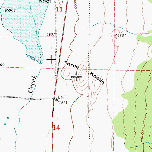 Topographic Map of Three Knolls, UT