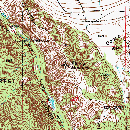 Topographic Map of Tithing Mountain, UT