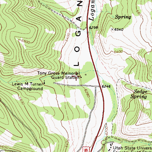 Topographic Map of Tony Grove Memorial Guard Station, UT