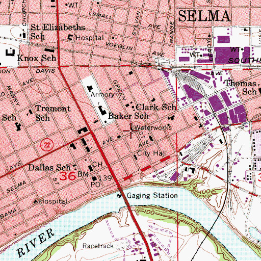 Topographic Map of Selma Avenue Baptist Church, AL