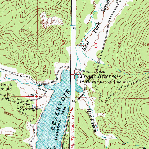 Topographic Map of Tropic Reservoir, UT