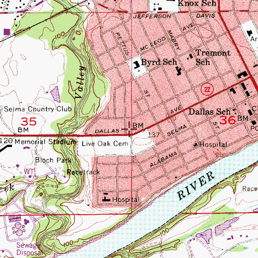 Topographic Map of Selma Infirmary (historical), AL