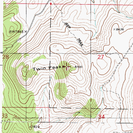 Topographic Map of Twin Peaks, UT