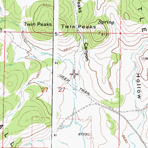 Topographic Map of Twin Peaks Canyon, UT