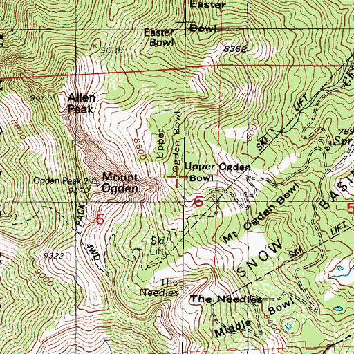 Topographic Map of Upper Ogden Bowl, UT