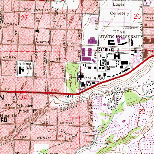 Topographic Map of Utah State University, UT