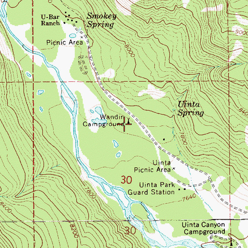 Topographic Map of Wandin Campground, UT