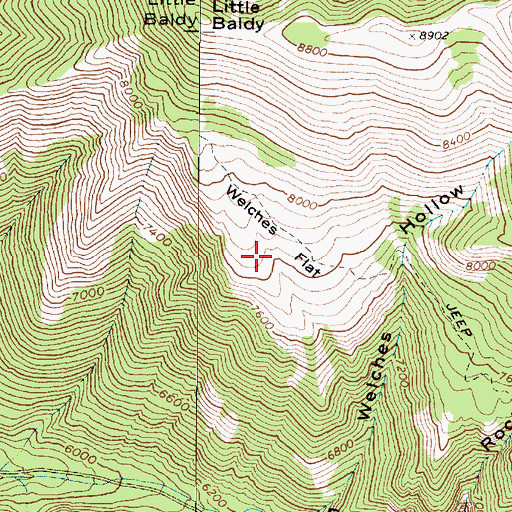 Topographic Map of Welches Flat, UT