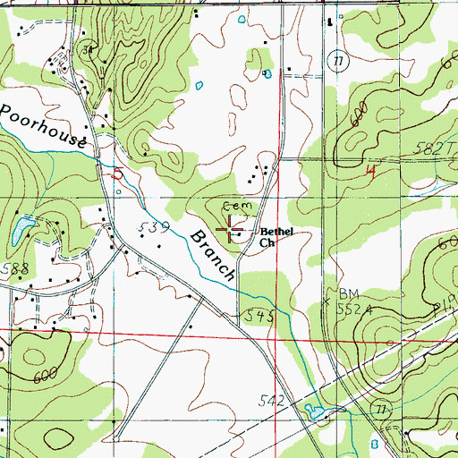 Topographic Map of Bethel Methodist Church, AL