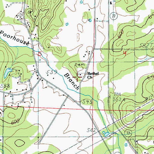 Topographic Map of Bethel School (historical), AL