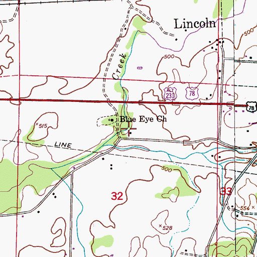 Topographic Map of Blue Eye Spring, AL