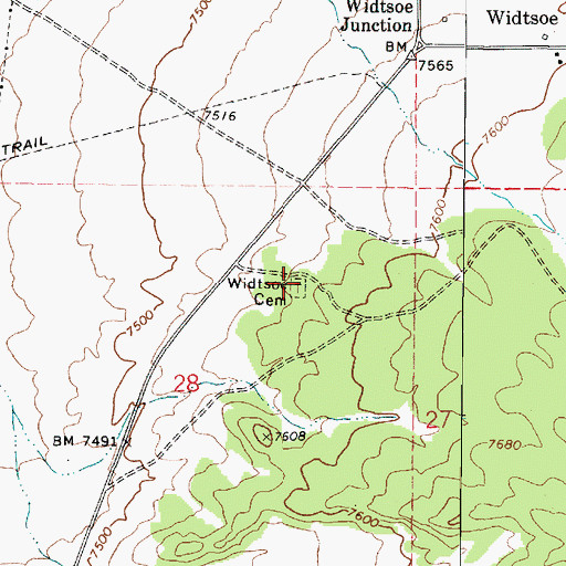 Topographic Map of Widtsoe Cemetery, UT