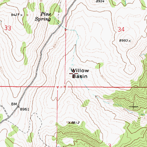 Topographic Map of Willow Basin, UT