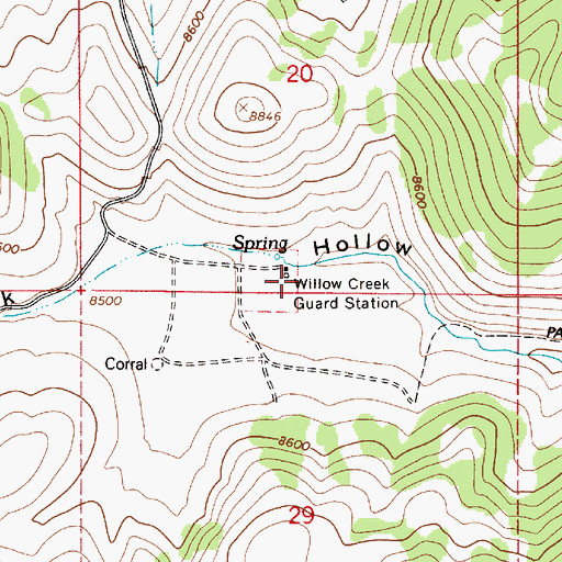 Topographic Map of Willow Creek Guard Station, UT