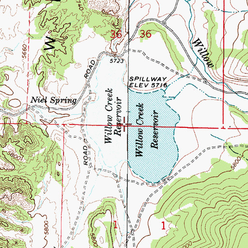 Topographic Map of Willow Creek Reservoir, UT