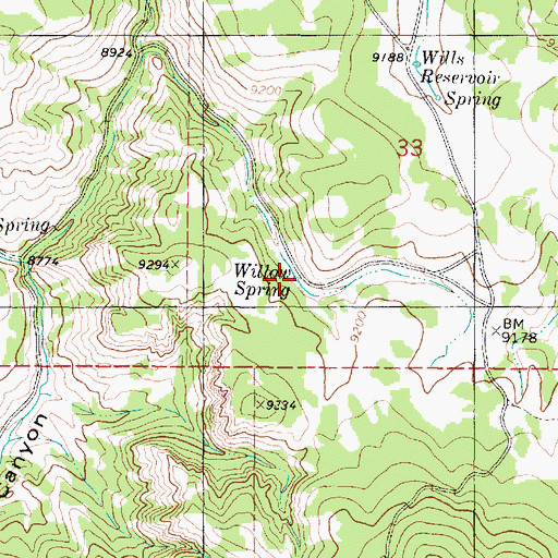 Topographic Map of Willow Spring, UT