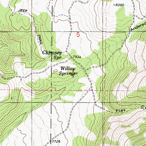 Topographic Map of Willow Springs, UT
