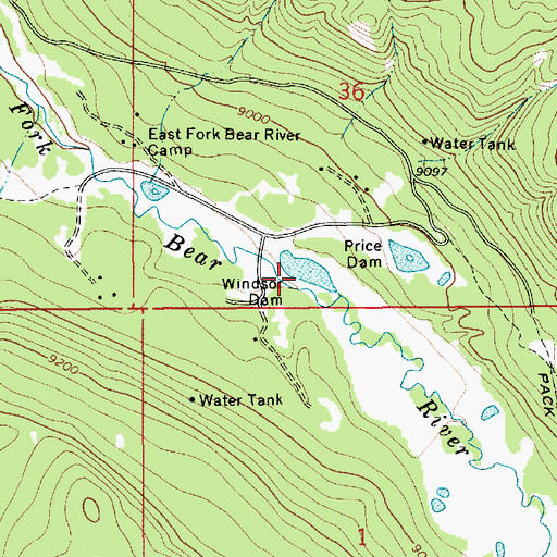 Topographic Map of Windsor Dam, UT
