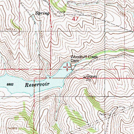 Topographic Map of Woodruff Creek Dam, UT